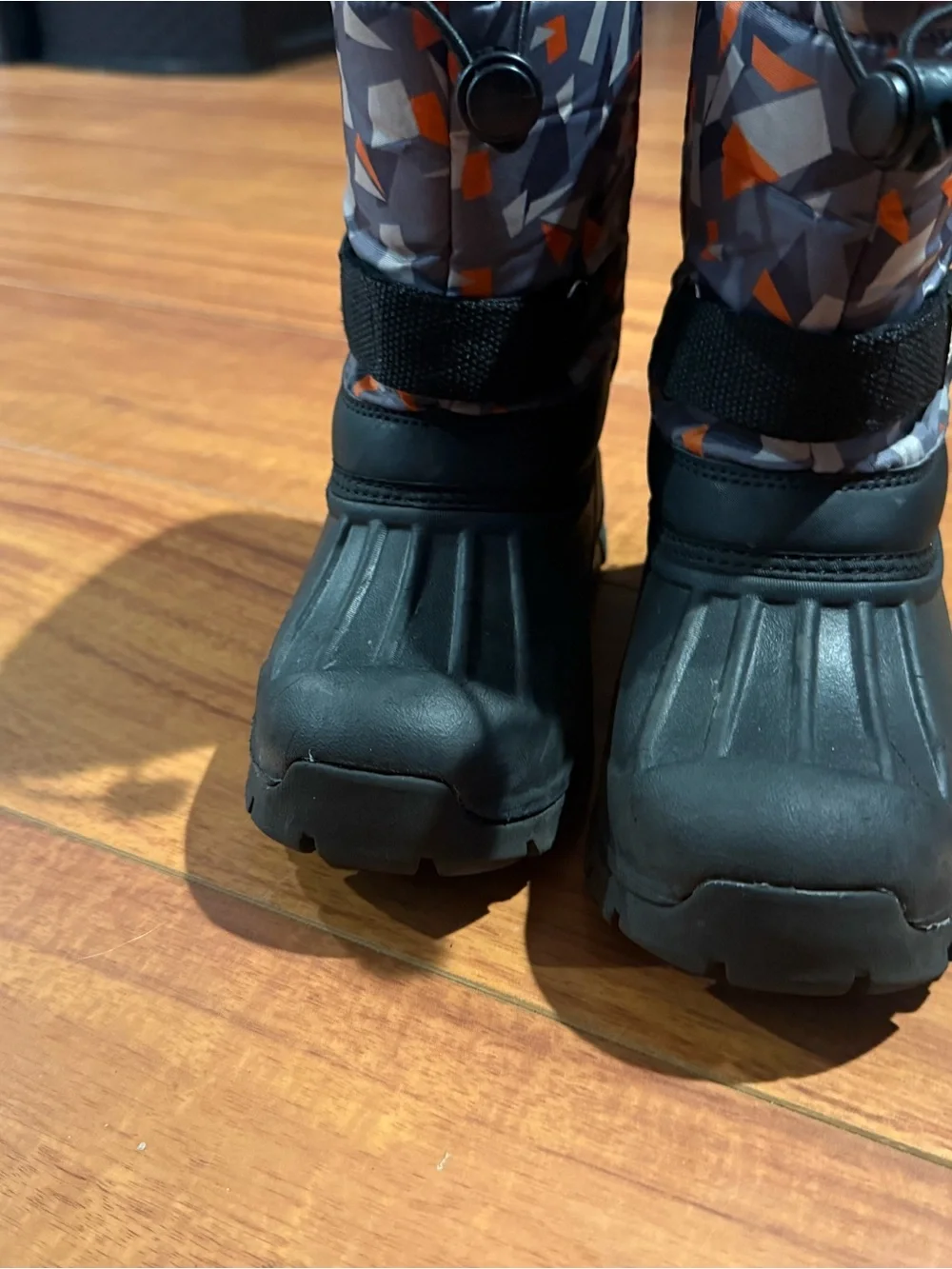 Kids Black and Gray Winter Snow Boots with Orange Accents